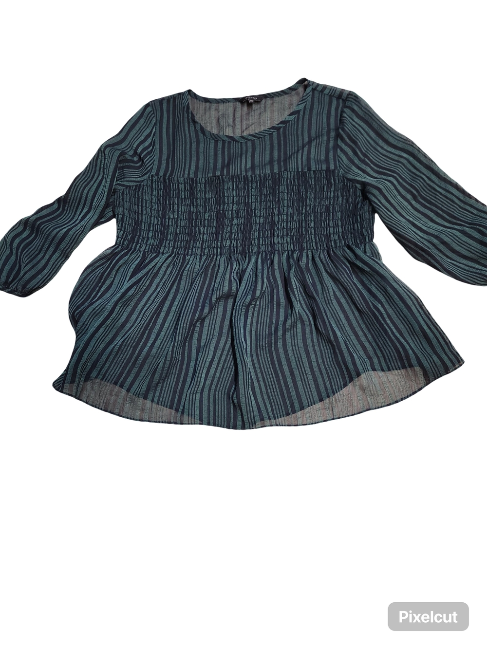 RW&CO. Teal and Black Smocked Peplum Blouse
